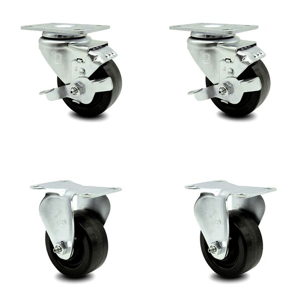 3 Inch Phenolic Swivel Top Plate Caster Set with 2 Brakes 2 Rigid